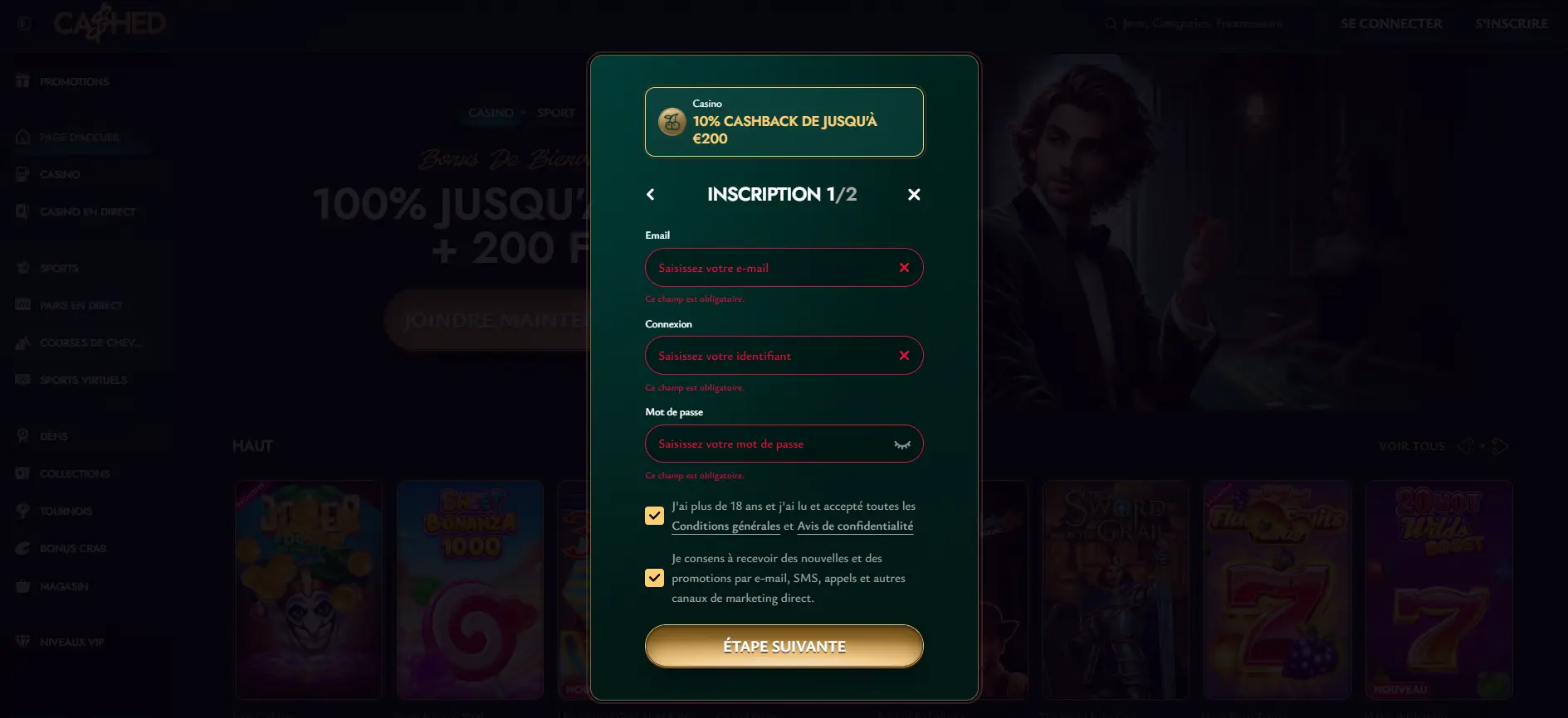 Inscription et connexion à Cashed online casino Inscription et connexion à Cashed casino