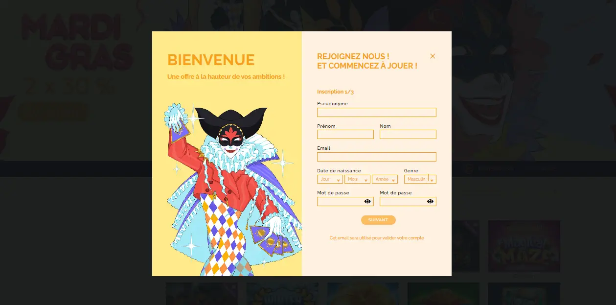 Inscription et connexion à Arlequin casino