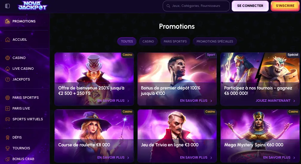 Promotions et programme de fidélité Novajackpot casino Promotions et programme de fidélité Novajackpot
